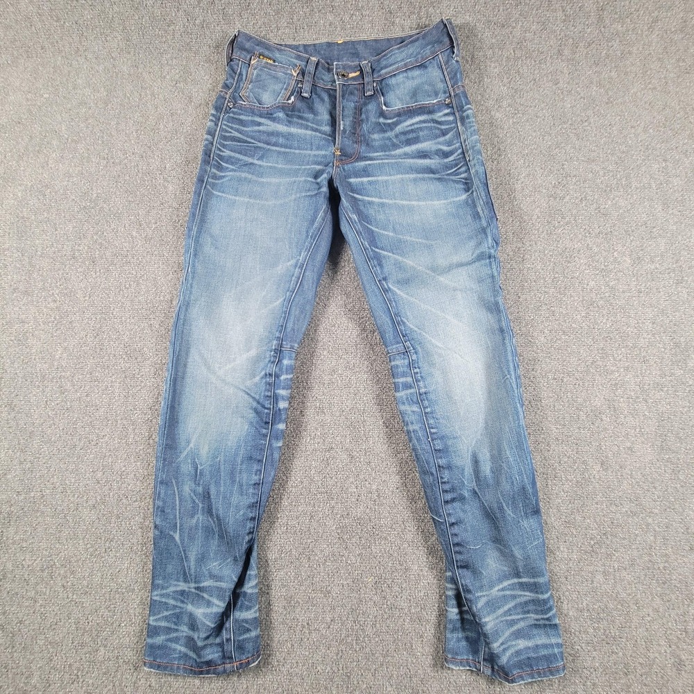 G-Star A-Crotch Jeans Mens 28x30 Blue Distressed Tapered Denim Button Fly Pants